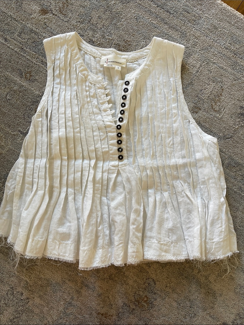 Anthropologie White Pleated Sleeveless Button-Front Camisole